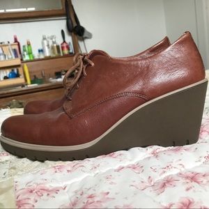 Ecco Lace Up Oxford Brown Wedge Heels 39EU